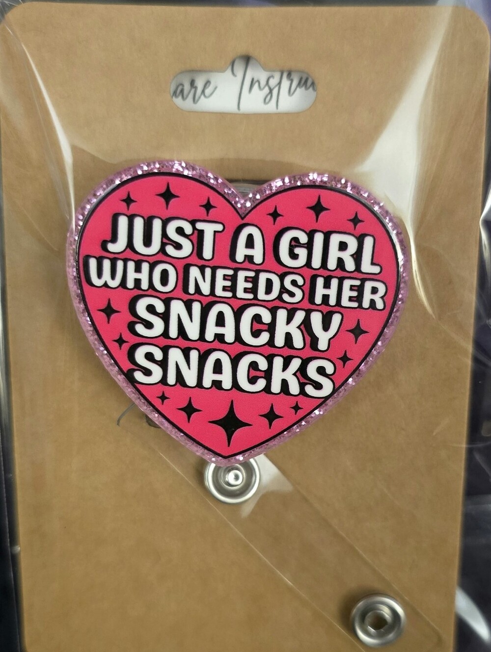 Pink Heart Snacky Snacks Novelty Badge Reel - Retractable ID Holder